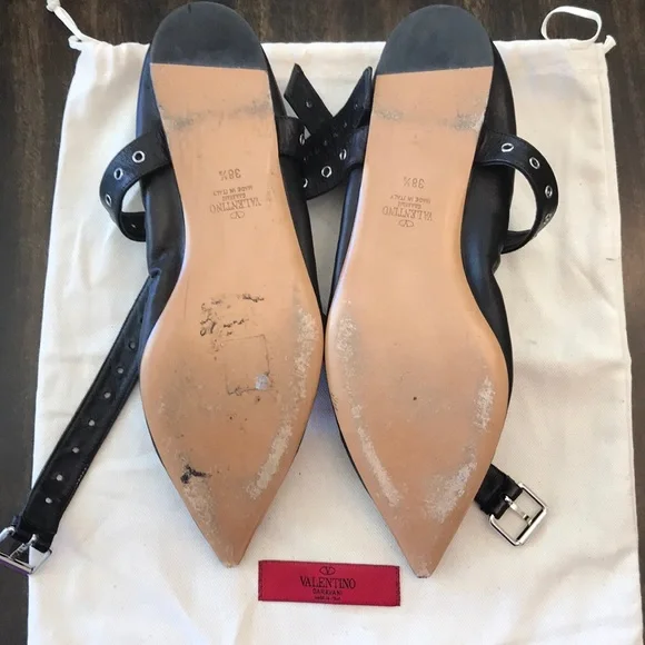 Authentic Valentino Black Leather Grommet Ankle Wrap Flat - Picture 5 of 8